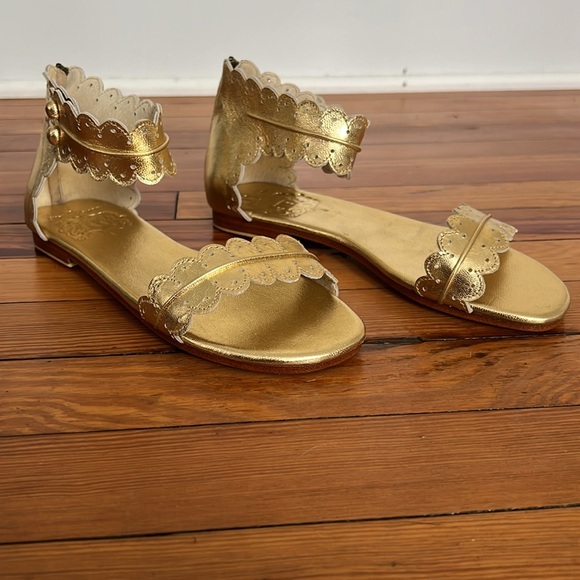 ELF Midsummer Gold Leather Sandals with Hand Cut Detailing - Picture 4 of 13